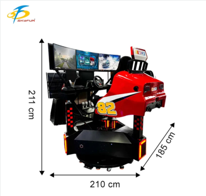 3-Screen Red Racing Car Arcade Machine – 360° Rotation, Force Feedback, 3D Audio, High Refresh Rate, Immersive VR Driving Simulator for FECs & Arcades