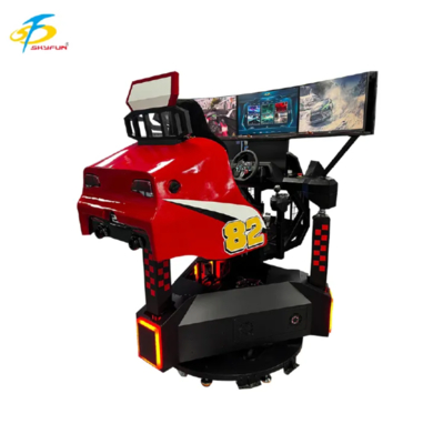 3-Screen Red Racing Car Arcade Machine – 360° Rotation, Force Feedback, 3D Audio, High Refresh Rate, Immersive VR Driving Simulator for FECs & Arcades