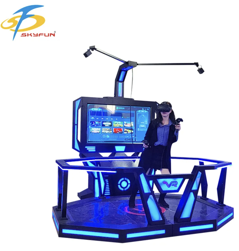Middle Stage VR HTC Vive 9D Standing Game Platform – Interactive Room-Scale VR Simulator with 100+ Games, High-Resolution VR Headset, Coin or Card Payment for Arcades