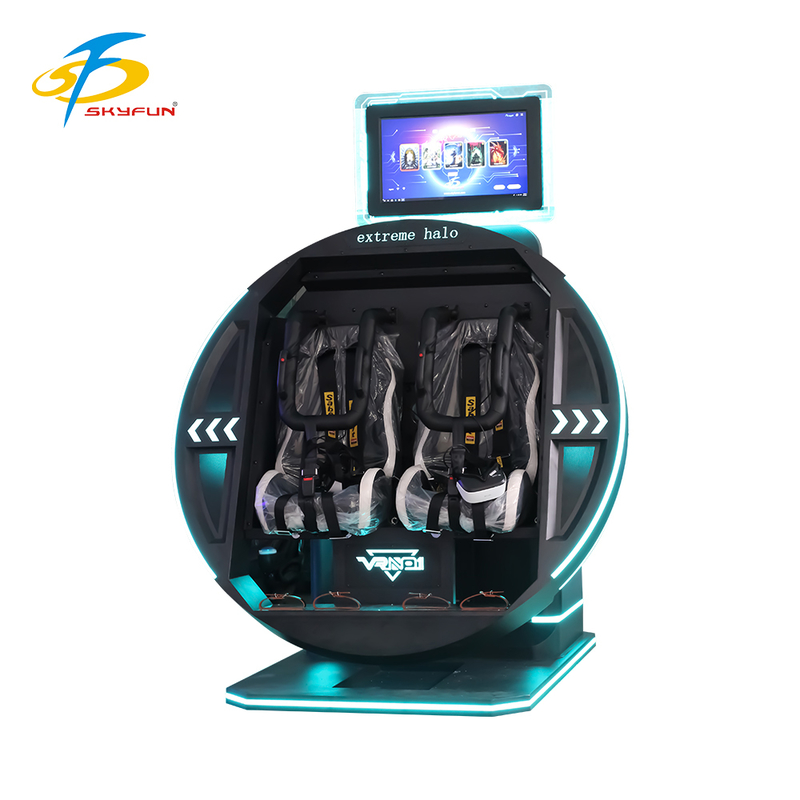 360 Degree VR Simulator Electric Rotation Diverse Games Comfortable Seats Futuristic Design Dual Safety Headset Flexible